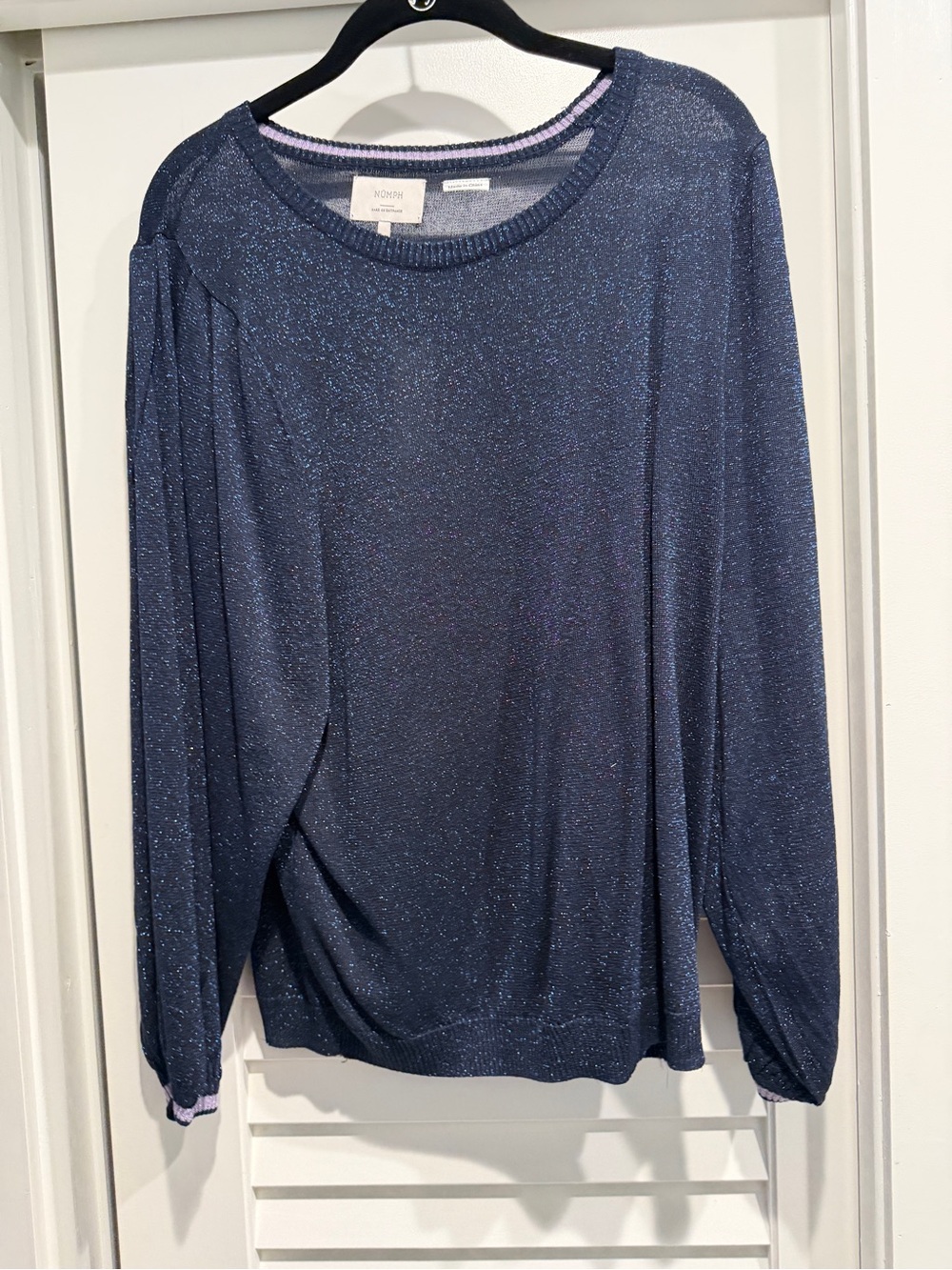 NUMPH Women's Navy Shimmer Long-Sleeve Light Crewneck Sweatshirt- NWT L